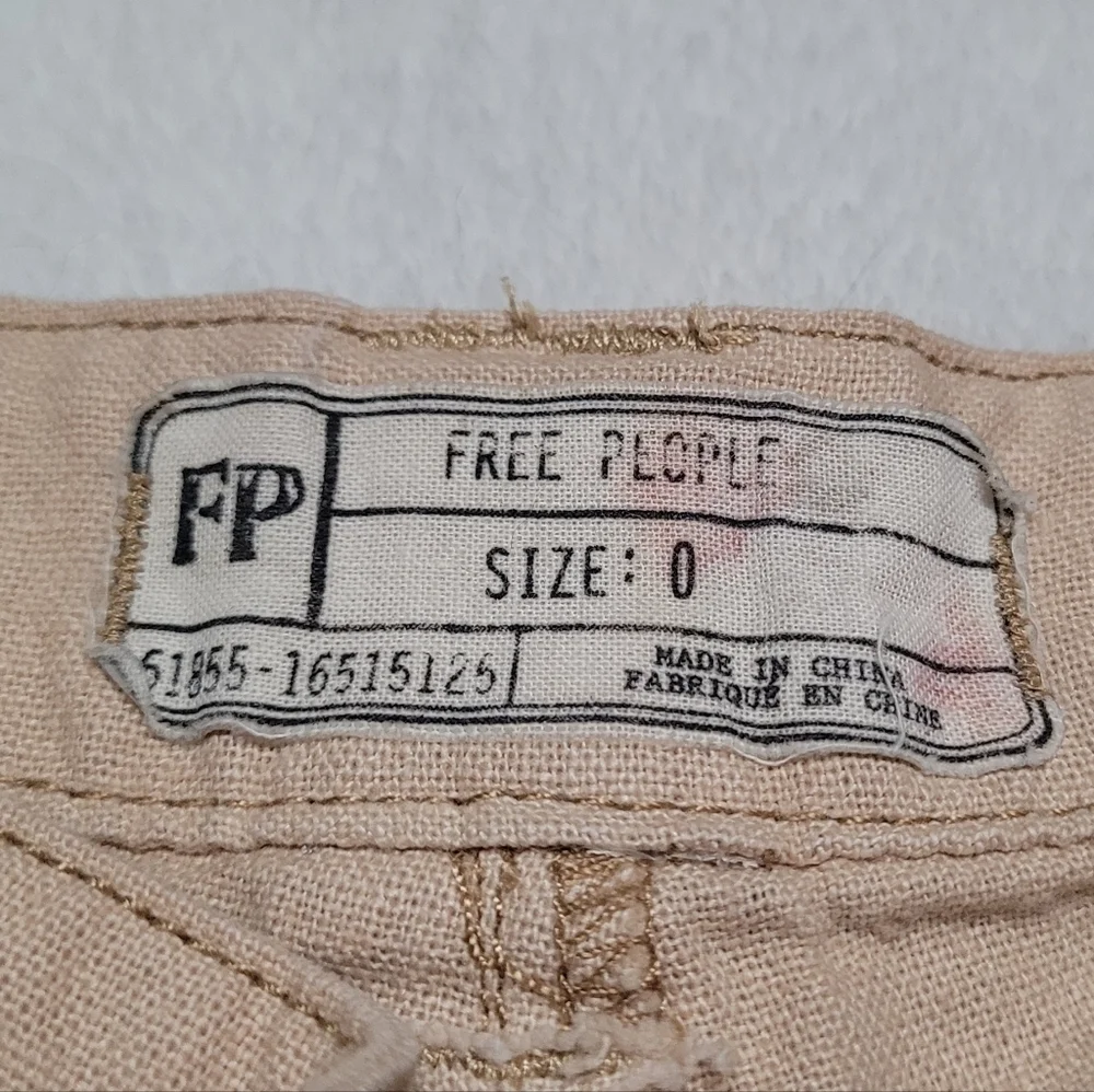 Rare Free People Beige Tan Ombre Linen Low Rise Raw Cut Bell Bottom Jeans